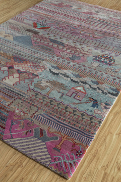 LES-658 Caribbean Sky/Fuchsia - Patterned handmade rug with geometric shapes by Jaipur Rugs - view 3